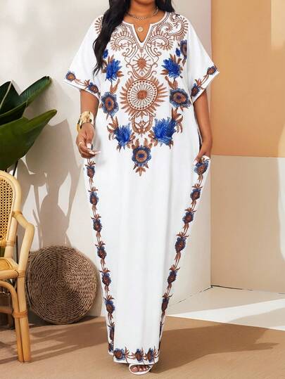 SHEIN Lady Women's Notched Neck Floral Print Casual Short Sleeve Dress