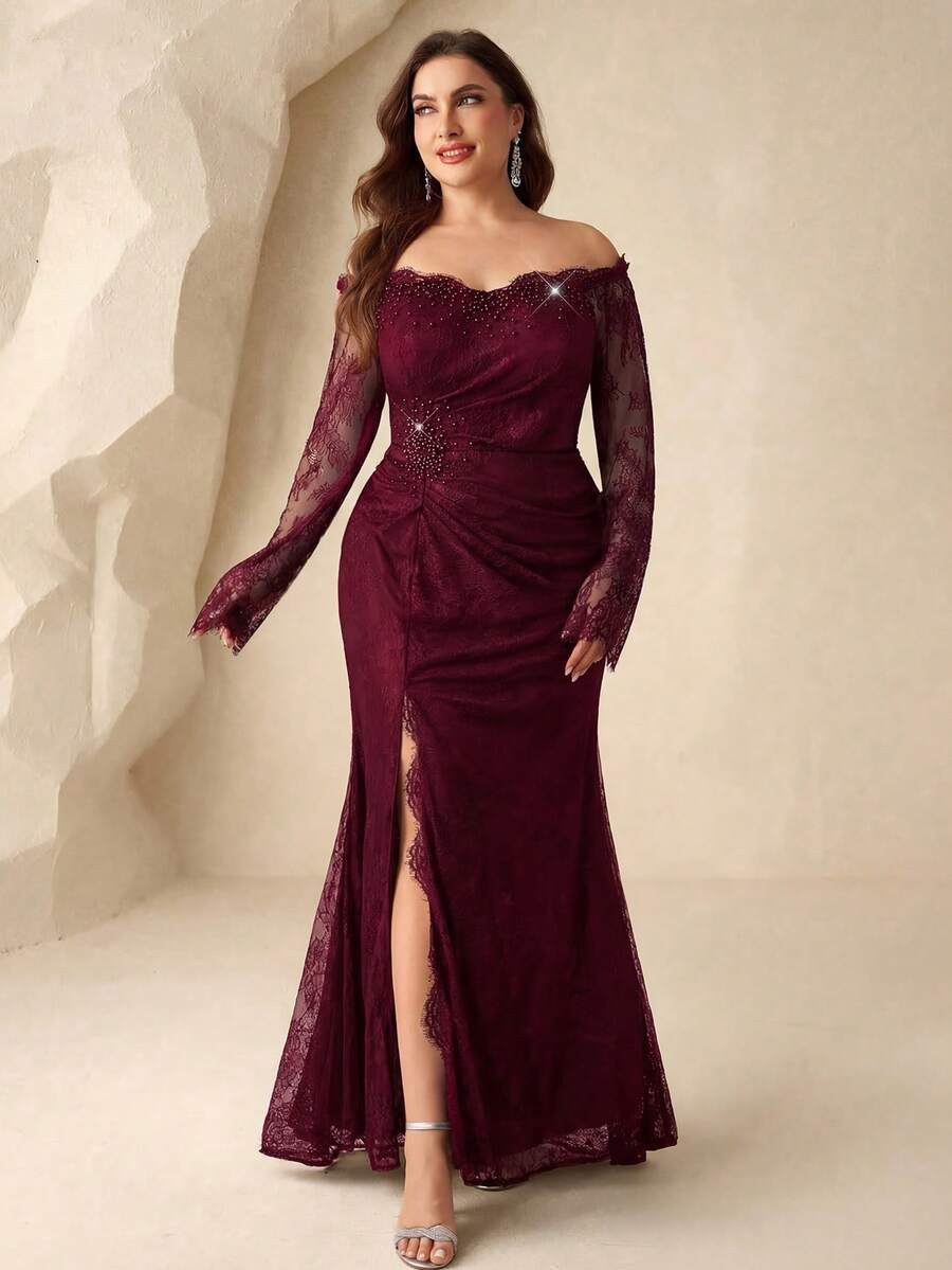 Đầm cocktail sang trọng đính hạt lấp lánh, thích hợp cho các buổi dạ hội cao cấp. - Màu Đỏ Sâu - Xem 1