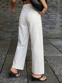 DAZY 女士直筒九分休闲牛仔裤 - 白色 - 查看 5