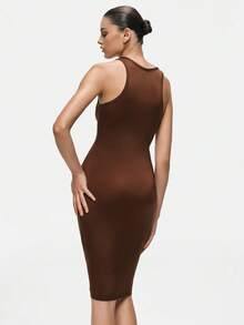 SHEIN Damen einfaches einfarbiges figurbetontes Camisole Nachthemd, Sommer - Kaffeebraun - Übersicht 2