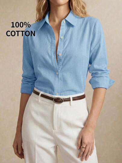 BizChic Women's Classic Regular Shoulder Business Style Button-Down Long Sleeve Shirt, Suitable For Urban Commute