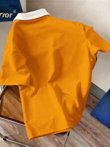 Manfinity Joysei Men's Letter Print Casual Versatile Commuting Short Sleeve Polo Shirt - Yellow - View 2
