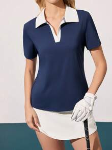 CourtClass CourtClass Kaos Polo Tenis Kasual Wanita Motif Koin Vintage Patchwork Warna Kontras - MultiWarna - View 5
