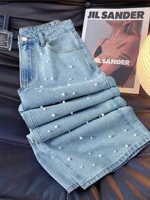 GlowEve 女士派对及音乐节水钻装饰牛仔裤 - 淺色水洗藍 - 查看 3