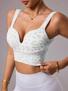 SHEIN Sovereign Charm 无缝豹纹运动文胸吊带背心 女士上衣 带衬垫文胸 运动上衣 内置文胸 豹纹文胸 运动文胸 带衬垫文胸上衣 - 彩色 - 查看 5