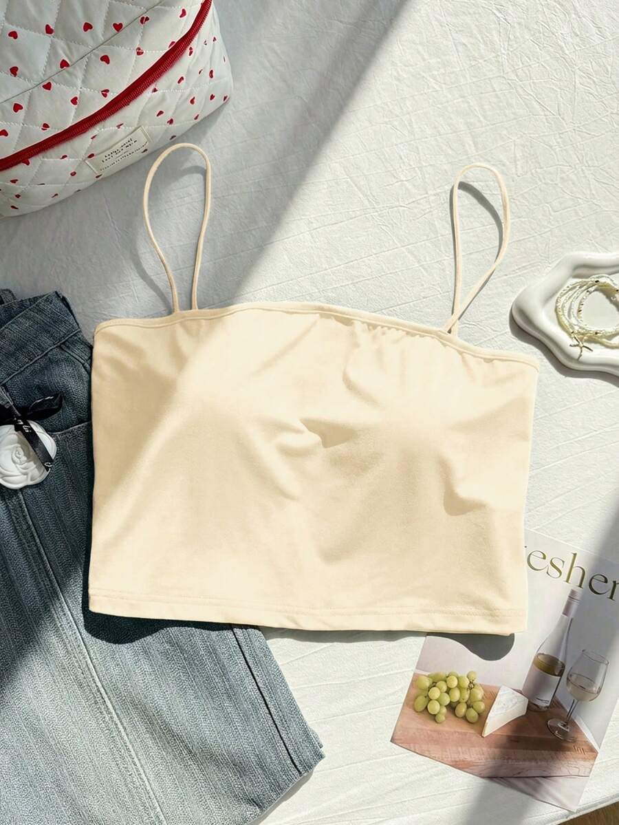Comfortcana Plus Size Solid Color Minimalist Casual Camisole - Apricot - View 1