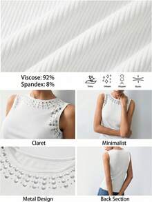 Maija Áo tank top màu trắng ôm dáng, thiết kế gân nổi ánh kim loại, thích hợp cho tiệc Valentine năm 2026. - trắng - Xem 10