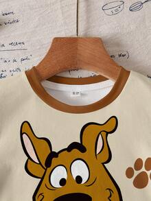 SCOOBY-DOO X SHEIN Cartoon Print Short Sleeve Crew Neck T-Shirt For Young Boy - White - View 4