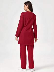 TaskEZ Button Front Pocket Scrub Uniform Set - Burgundy - View 2