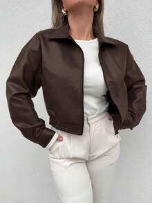 Jeta Ari Spring New Vintage Leather Jacket Short Women Regular Jacket For Valentine's Day,Fall Clothes - Brown - View 3