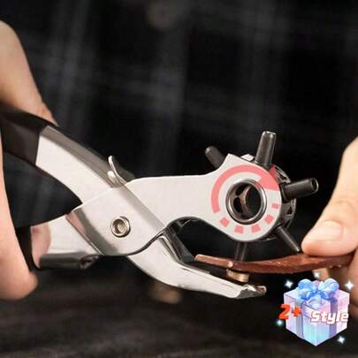 SHEIN 쉬운 사용 원형 구멍 펀치 플라이어, 가정용 벨트/가방/가죽 펀처, 이중 레버 구조, CrV 전문가급 펀치 헤드, 조절 가능 6가지 구멍 크기, 녹 방지 디자인, 가죽, 판지, 카드 등 다양한 소재에 적합