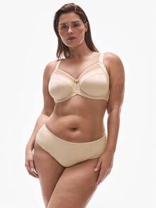 LUVLETTE Plus Curvy Lingerie Light Nude Unlined Full Coverage Side Support Mesh Sheer Airy Basic Breezy Comfort Minimizer Bra - Apricot - View 9