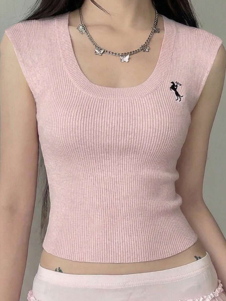 Rina Fox 女士针织背心，绣花图案，粉色 - 粉色 - 查看 1