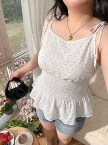 CovetEZ 大码女式波点褶皱百搭日常吊带背心 - 黑與白 - 查看 3