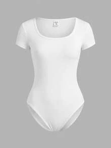 SHEIN Girlism 少女纯色简约日常穿搭方领短袖连体裤 - 彩色 - 查看 3