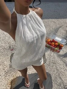 Aloruh Bộ jumpsuit hở lưng gợi cảm, thanh lịch, phong cách Bohemian nghỉ dưỡng, thích hợp cho bãi biển, đám cưới, mùa hè. - Màu be - Xem 14