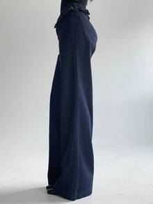 DAZY 女士纯色褶皱喇叭宽松休闲度假夏季牛仔裤 Y2k - 藍色 - 查看 6