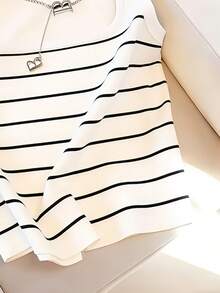 Franclia Áo tank top không tay cổ vuông in họa tiết kẻ sọc mới dành cho nữ, thích hợp cho mùa xuân/hè. - trắng - Xem 3