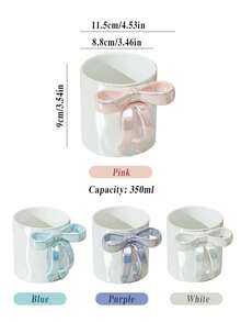1PC Ceramic Cup With Bow Handle, Pink Bow Coffee Mug, Perfect For Friends' Gifts, Girlfriend Presents, Back-To-School Season, Christmas, Birthday, Valentine's Day, Water Cup, Or Couple's Cup - Multicolor - View 12