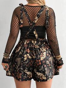 Whyspr Plus Size Women's Black Summer Boho Rave Dark Academia Style Printed Backless Sleeveless Wide Leg Jumpsuit With Front Pockets For Party & Holidays - Multicolor - View 2