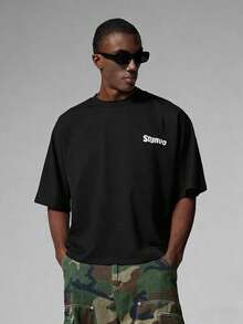 STYNVO 男士宽松印花短袖T恤，时尚百搭的夏季休闲装 - 黑色 - 查看 2