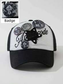 ROMWE Anime 1 Women's Star Patch Embroidered Badge Baseball Cap Outdoor Adjustable Cap - Black and White - View 1