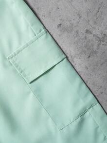 Coolqubz 男童新款夏季印花圆领T恤和褶皱工装裤两件套休闲运动套装 - 綠色 - 查看 6