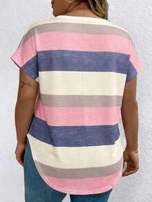 EMERY ROSE Holiday Leisure Color-Block Striped Pattern Women's T-Shirt - Multicolor - View 2