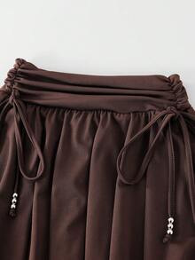 Chân váy bohemian màu nâu thoải mái cho bé gái, trang phục mùa hè, thiết kế thời trang, đa năng cho kỳ nghỉ, du lịch và mặc hàng ngày ở trường. - Màu Khaki - Xem 3