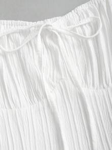 Sweetra Fashionable Minimalist Sexy Style Short Sleeve Square Neck Design, Exquisite Textured Fabric, Waist Cinching, Unique Hemline Design, Summer White New Arrival, Elegant Bombshell Party Dress - White - View 5