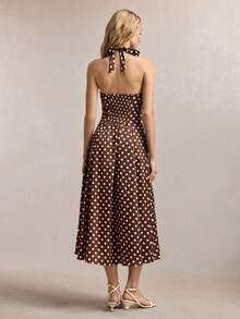 BizChic 新款春夏V领系带露背波点印花弹力腰A字连衣裙，优雅都市通勤之选 - 彩色 - 查看 2