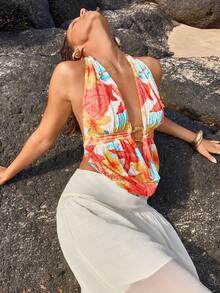 Opulessa Camiseta sin espalda con estampado de punto para mujer para vacaciones de primavera/verano - Multicolor - Ver 6