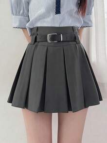 FRIFUL Women's Summer/Spring Solid Color Pleated Short Lining Shorts, Loose Casual Versatile Slim Fit Mini Skirt - Grey - View 5