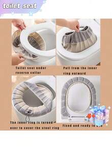 1pc Comfortable Toilet Seat, Household Toilet Seat, Washable Knitted - Green - View 4