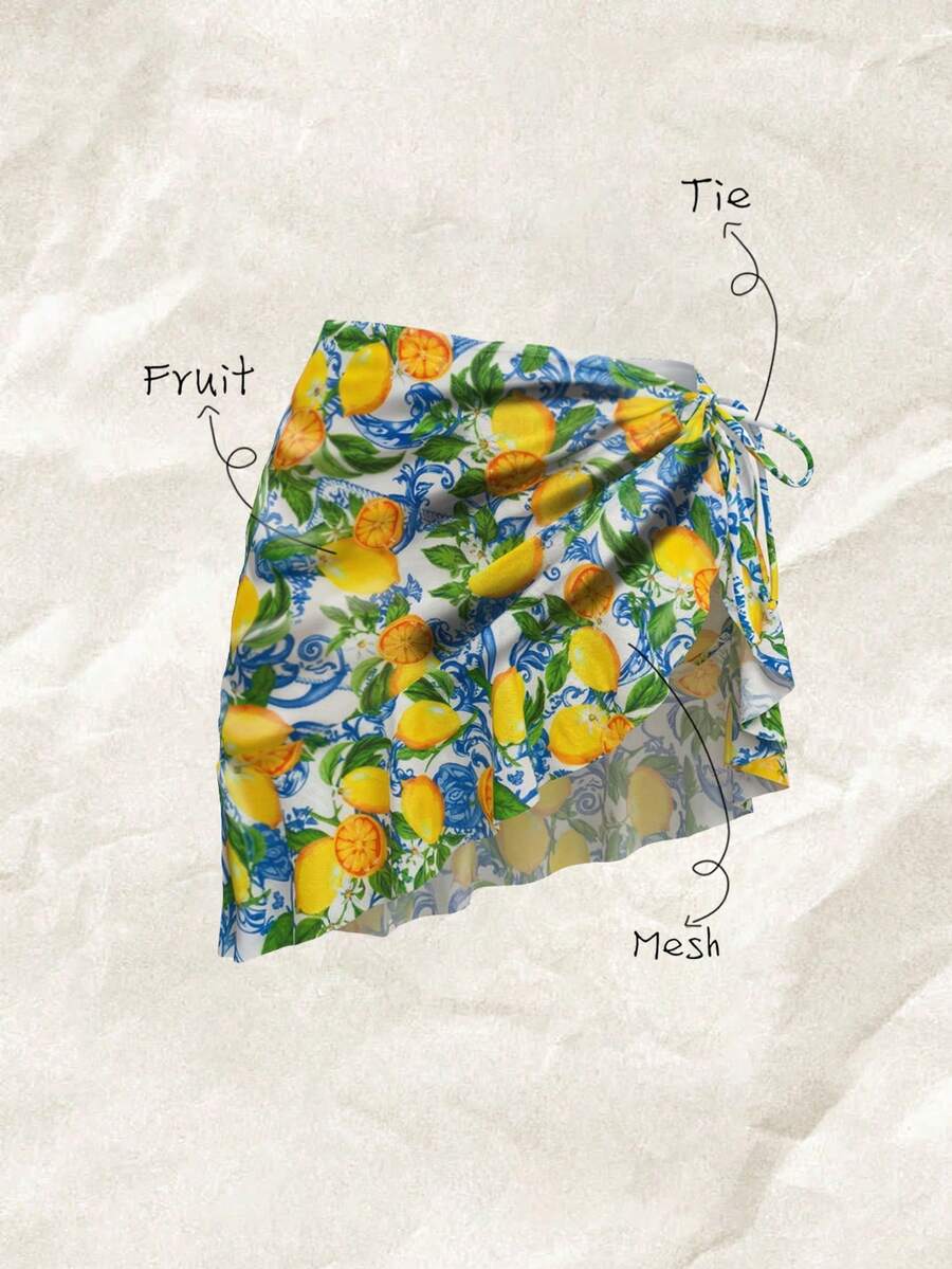 Elavelle Women's Random Print Drawstring Ruched Tankini Swimsuit Cover Up Skirt, Spring/Summer - Multicolor - View 1