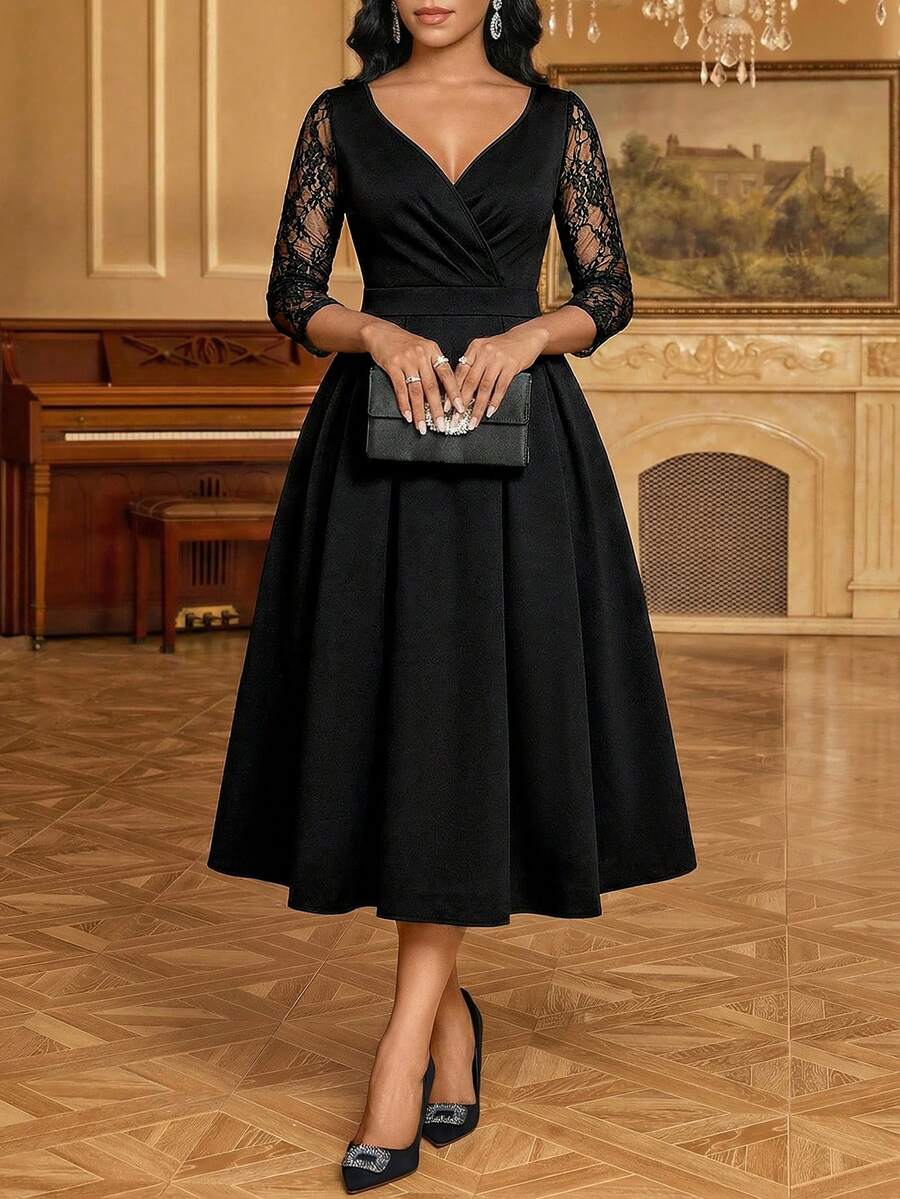 SHEIN Lady Black Dress Holiday Dresses For Women Vacation Dress - Black - View 1