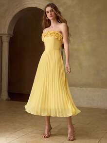 MOTF PREMIUM ĐẦM BANDEAU XẾP NẾP BÈO - Màu vàng - Xem 5