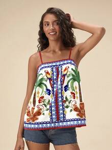 Travachic 女士印花雪纺吊带背心，适合夏季度假 - 彩色 - 查看 1