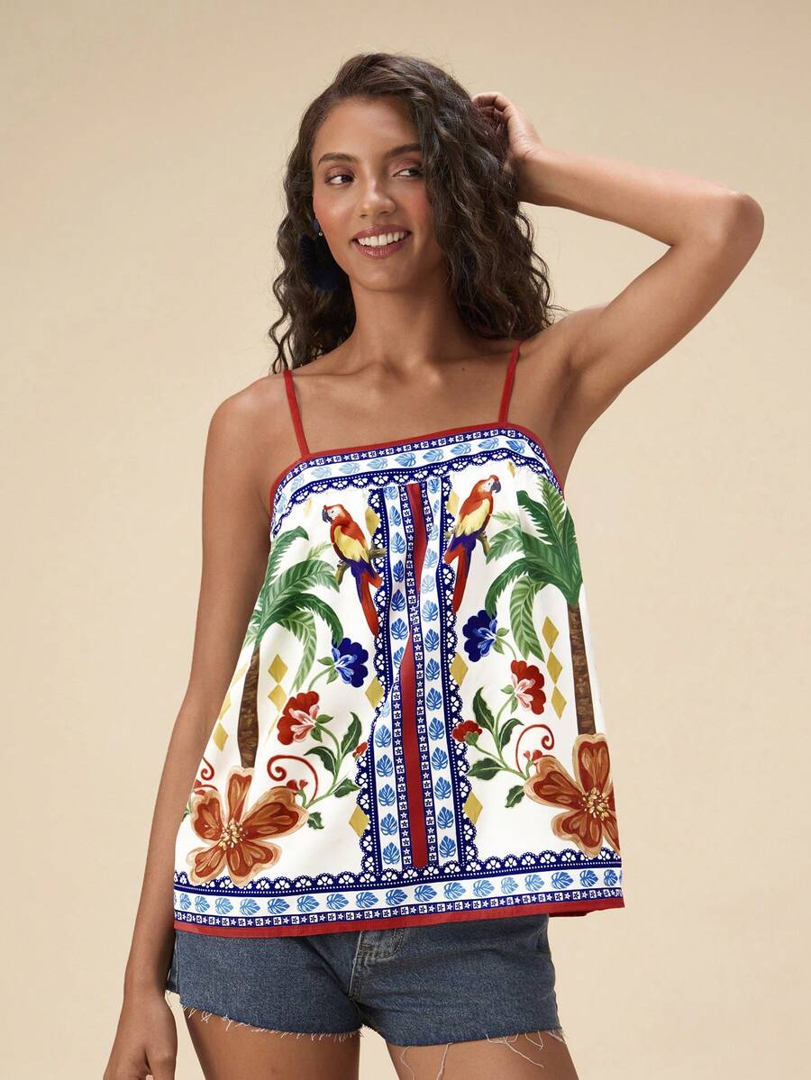 Travachic 女士印花雪纺吊带背心，适合夏季度假 - 彩色 - 查看 1