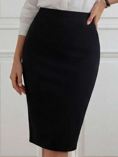 Medorina High Waist Solid Skirt Teachers' Day Formal Work Black Summer Elegant