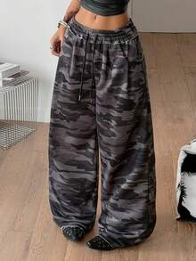 Coolane 女士夏季街头休闲运动必备单品法式灰弹力腰直筒裤 - 彩色 - 查看 1