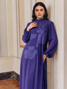 Anewsta Plus Size Women Long Dress Middle East Style Embroidered Robe, Mother's Day Gift Fall - Purple - View 2