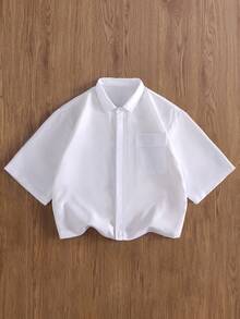 TOKVUE 男士宽松白色短袖衬衫 - 白色 - 查看 1