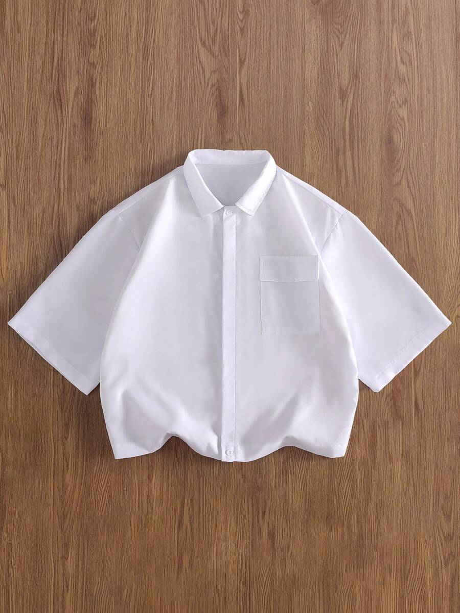 TOKVUE 男士宽松白色短袖衬衫 - 白色 - 查看 1