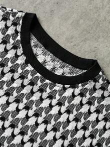 Manfinity Roghcode 男士全印花圆领休闲宽松T恤 - 黑與白 - 查看 5