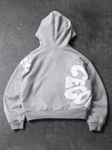 PAVTROS Plus Size Men's Letter Print Zip-Up Hoodie - Grey - View 2