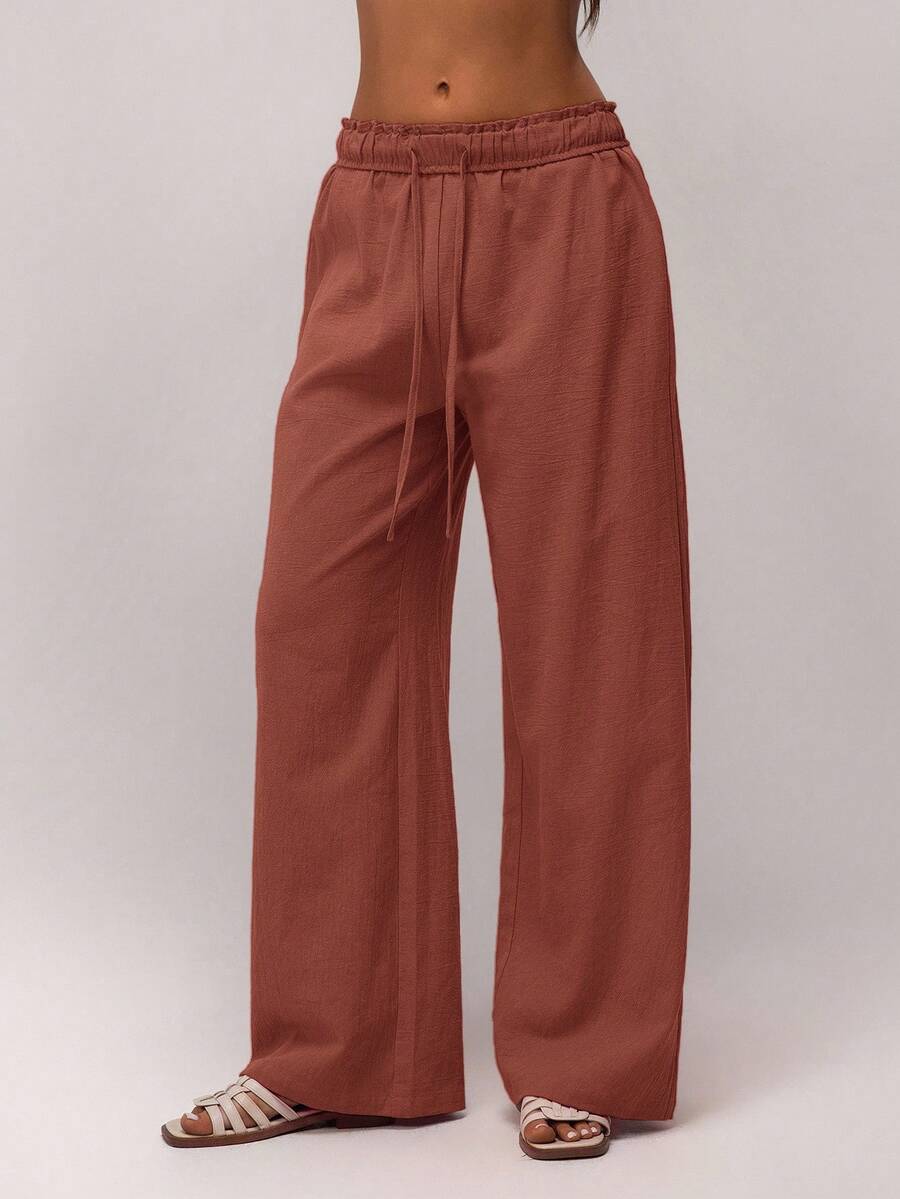 SHEIN Forever 21 Spring New Low-Waist Pleated Waistband Design Casual Pants For Women - Rust Brown - View 1