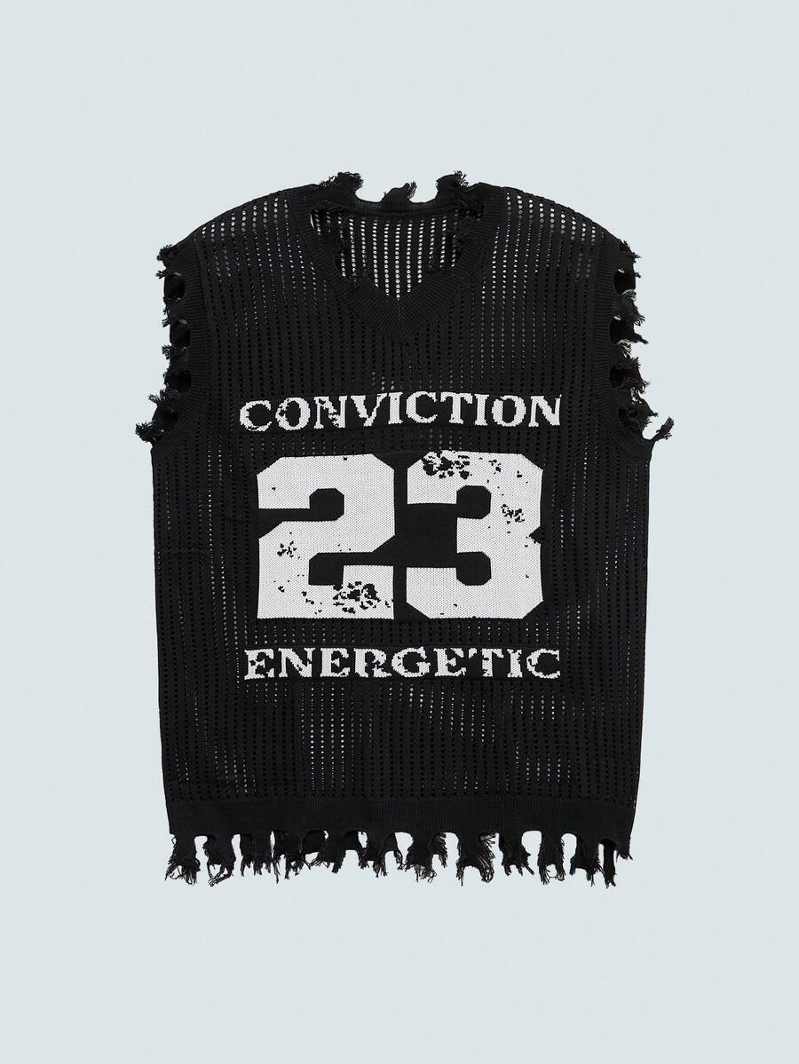 Modcrash Men's Sleeveless Letter Graphic Minimalist Casual Knitted Vest - Multicolor - View 1