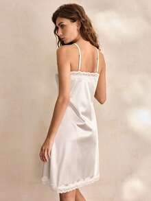 Charlaine 1pc White Lace Trim Sexy & Elegant Camisole Nightgown For Women - White - View 3