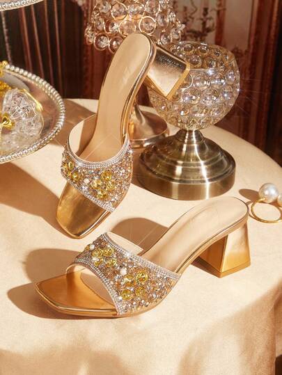 CUCCOO TILAWA Women's Fashion Crystal Glass Rhinestone Embellished High-Heeled Sandals, Suitable For Outdoor Activities And Parties, Spring And Summer Shoes, Spring Break Easter Dance Heels